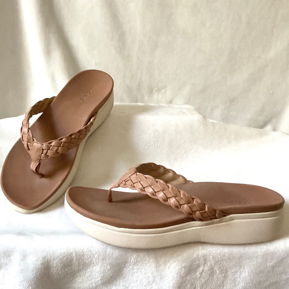 Neutral Tan Vionic Kenji Braided Platform Comfort Thong Sandal Sz 11